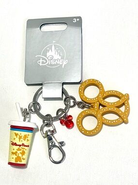 NWT Disney Parks Pretzel & Drink Cup Keychain with Red Mickey Accent